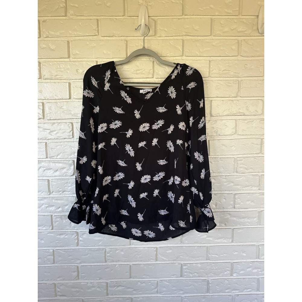 Bar III Black Daisy Floral Sheer Blouse Sz‎ M Daisy Jones Dreamer Boho Chic